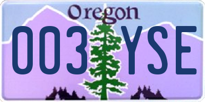 OR license plate 003YSE