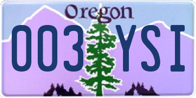 OR license plate 003YSI