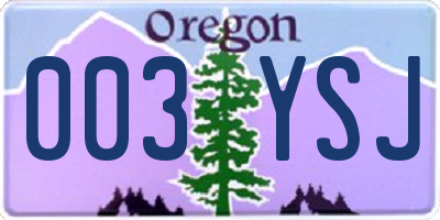 OR license plate 003YSJ