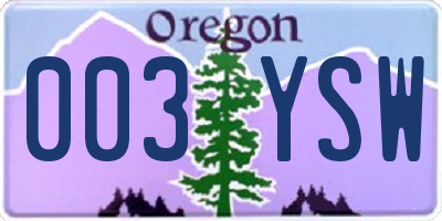 OR license plate 003YSW