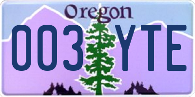 OR license plate 003YTE