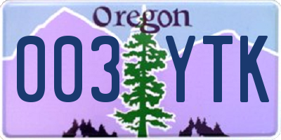 OR license plate 003YTK