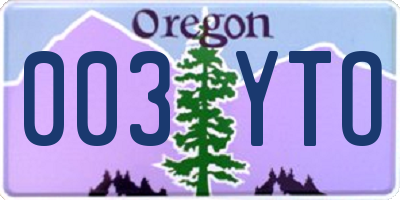 OR license plate 003YTO