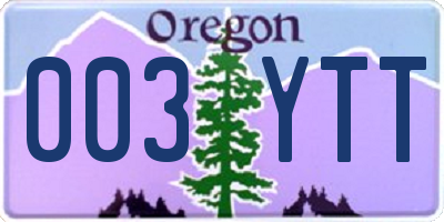 OR license plate 003YTT