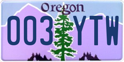 OR license plate 003YTW