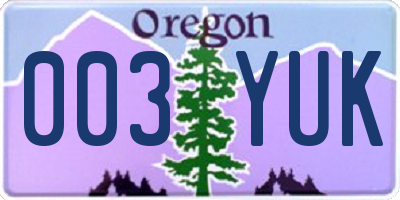 OR license plate 003YUK
