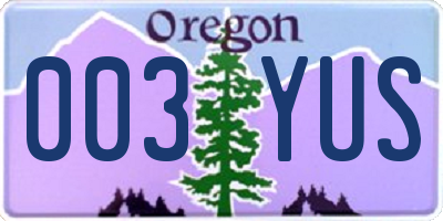 OR license plate 003YUS