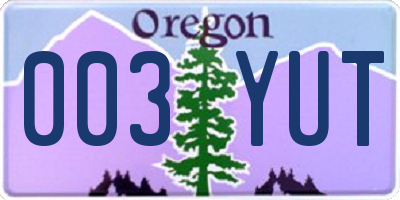 OR license plate 003YUT