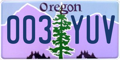 OR license plate 003YUV