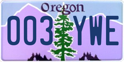 OR license plate 003YWE