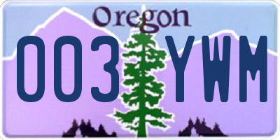OR license plate 003YWM