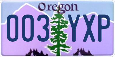 OR license plate 003YXP