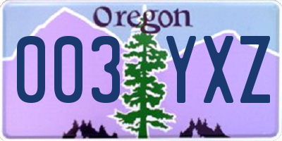OR license plate 003YXZ