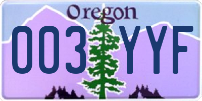 OR license plate 003YYF