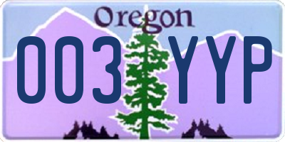 OR license plate 003YYP