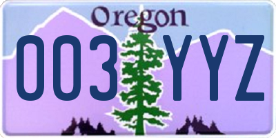 OR license plate 003YYZ