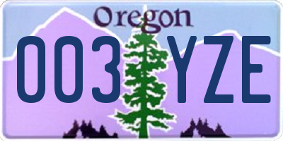 OR license plate 003YZE