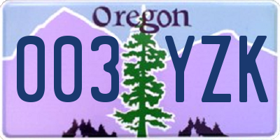 OR license plate 003YZK