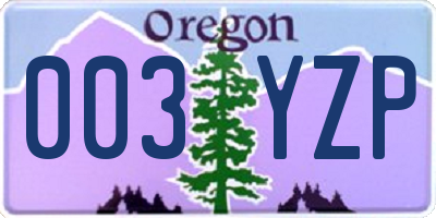 OR license plate 003YZP