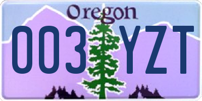 OR license plate 003YZT