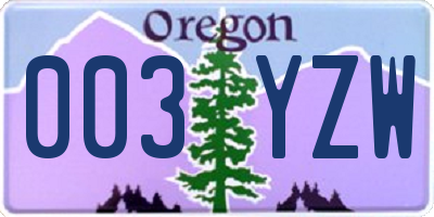 OR license plate 003YZW