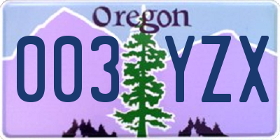 OR license plate 003YZX