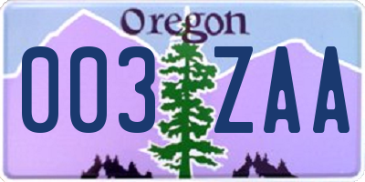 OR license plate 003ZAA