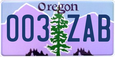 OR license plate 003ZAB