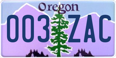 OR license plate 003ZAC