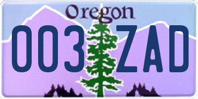 OR license plate 003ZAD