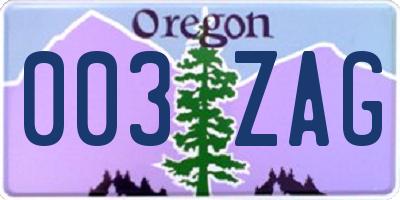 OR license plate 003ZAG