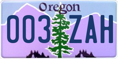 OR license plate 003ZAH