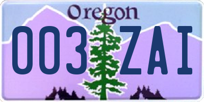 OR license plate 003ZAI