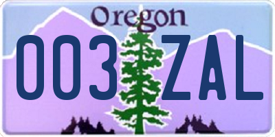 OR license plate 003ZAL