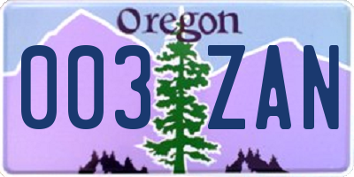 OR license plate 003ZAN