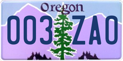 OR license plate 003ZAO