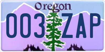 OR license plate 003ZAP