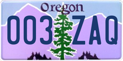 OR license plate 003ZAQ