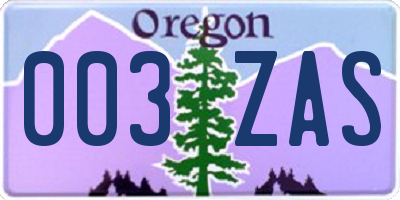 OR license plate 003ZAS