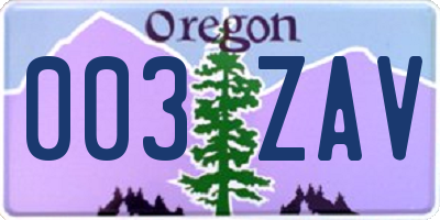 OR license plate 003ZAV