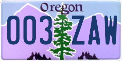 OR license plate 003ZAW