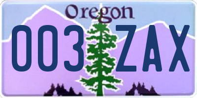 OR license plate 003ZAX