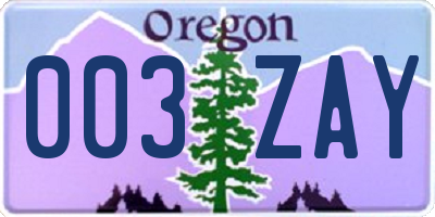 OR license plate 003ZAY