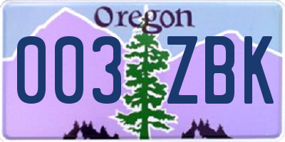OR license plate 003ZBK