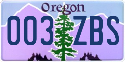 OR license plate 003ZBS