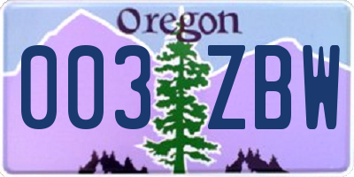 OR license plate 003ZBW