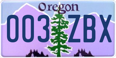 OR license plate 003ZBX