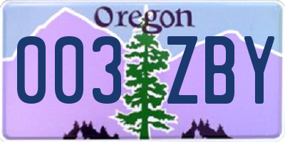 OR license plate 003ZBY