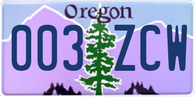 OR license plate 003ZCW