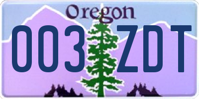 OR license plate 003ZDT